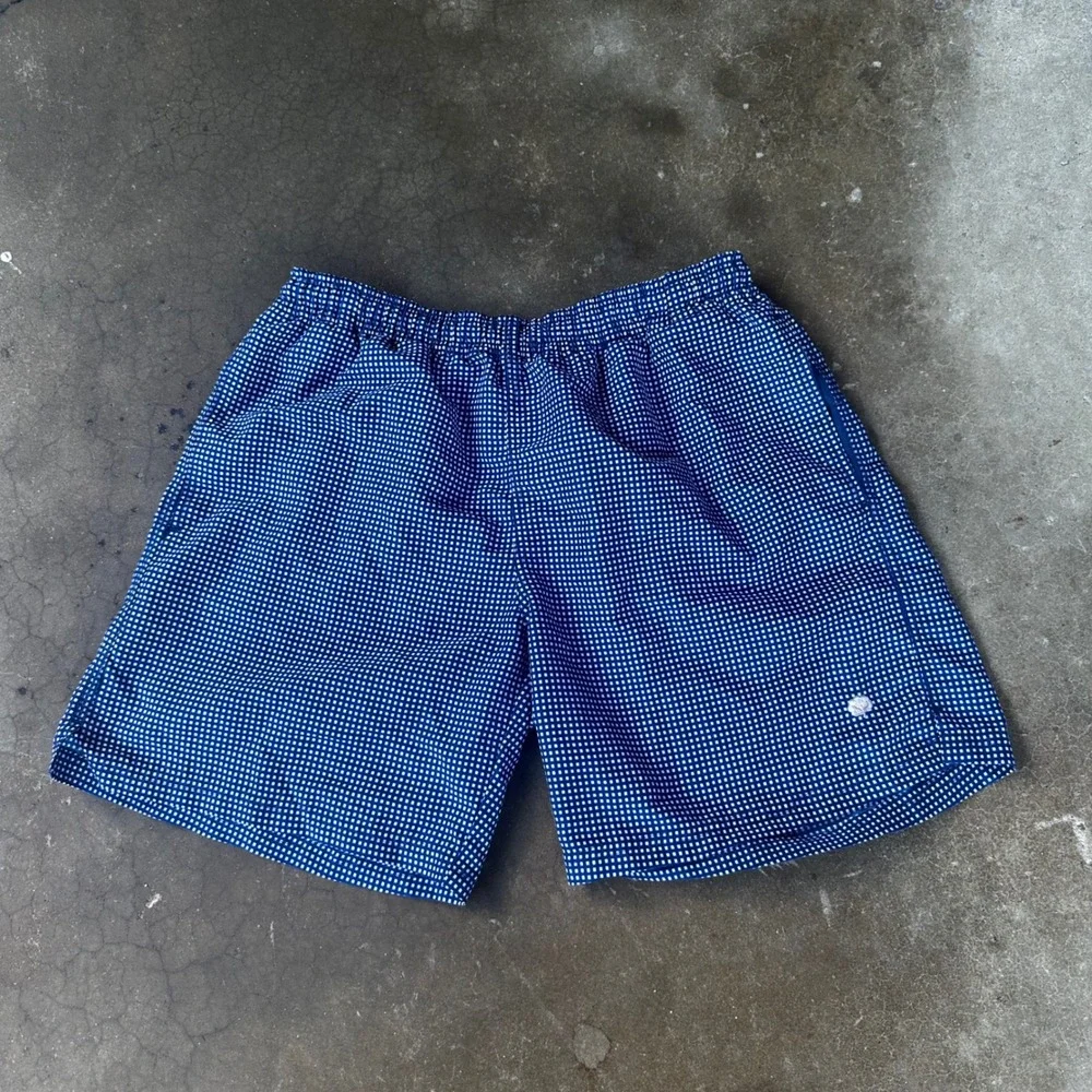 Cotton Brothers Swim Trunks Mens M Blue Gingham Check Drawstring Shorts